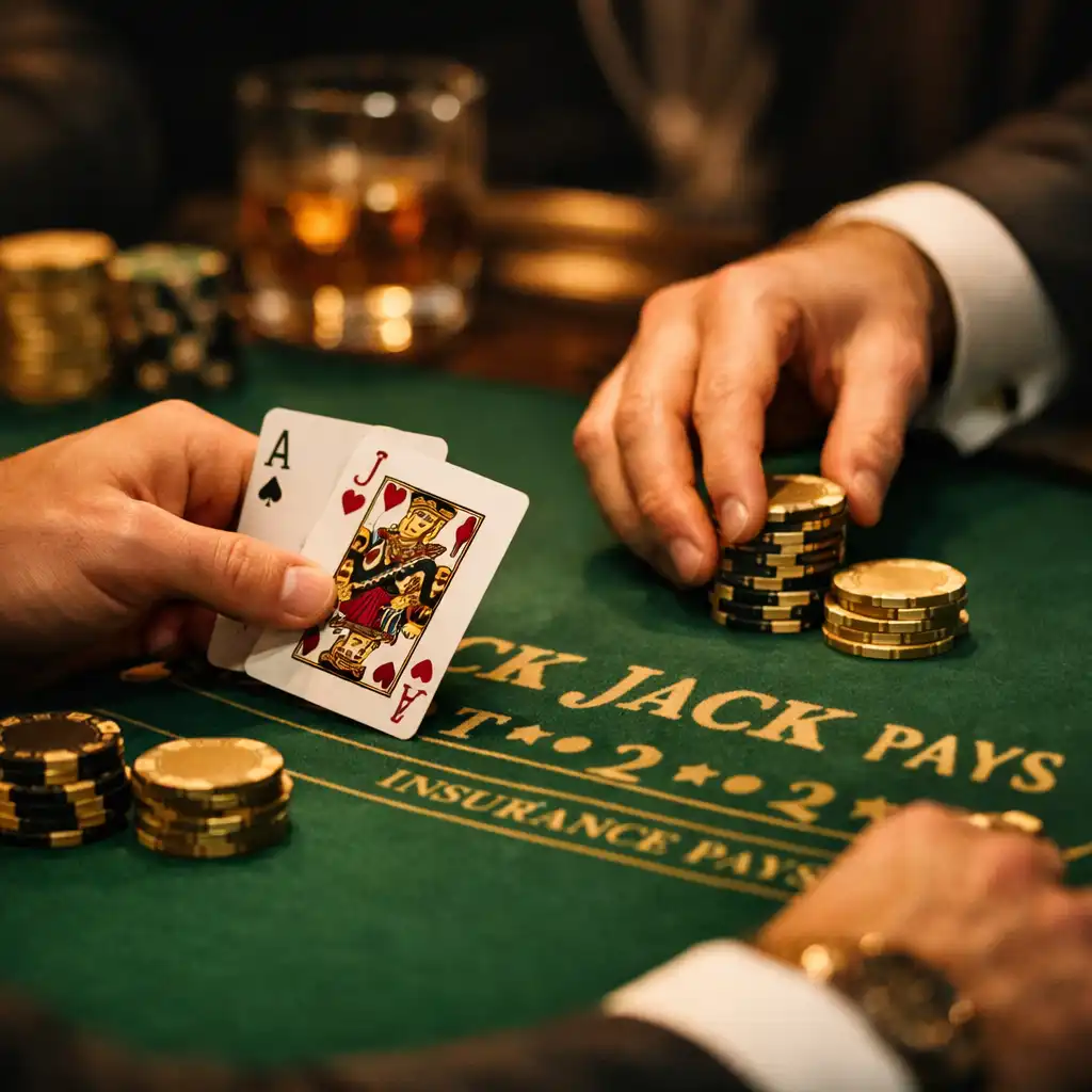 Zbliżenie na ręce graczy przy stole do blackjacka podczas prywatnego przyjęcia