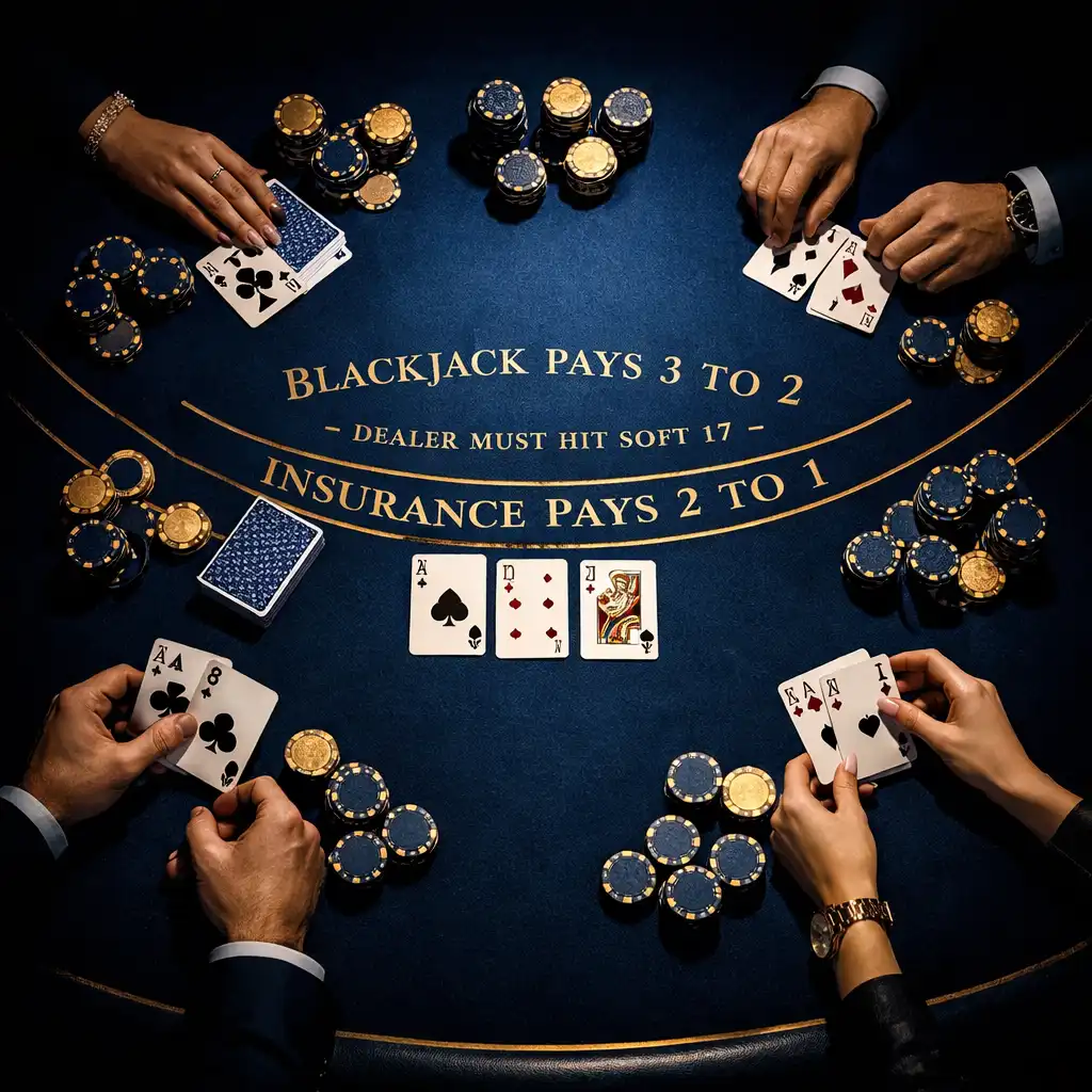 Stół do blackjacka z kartami i żetonami podczas gali w Warszawie